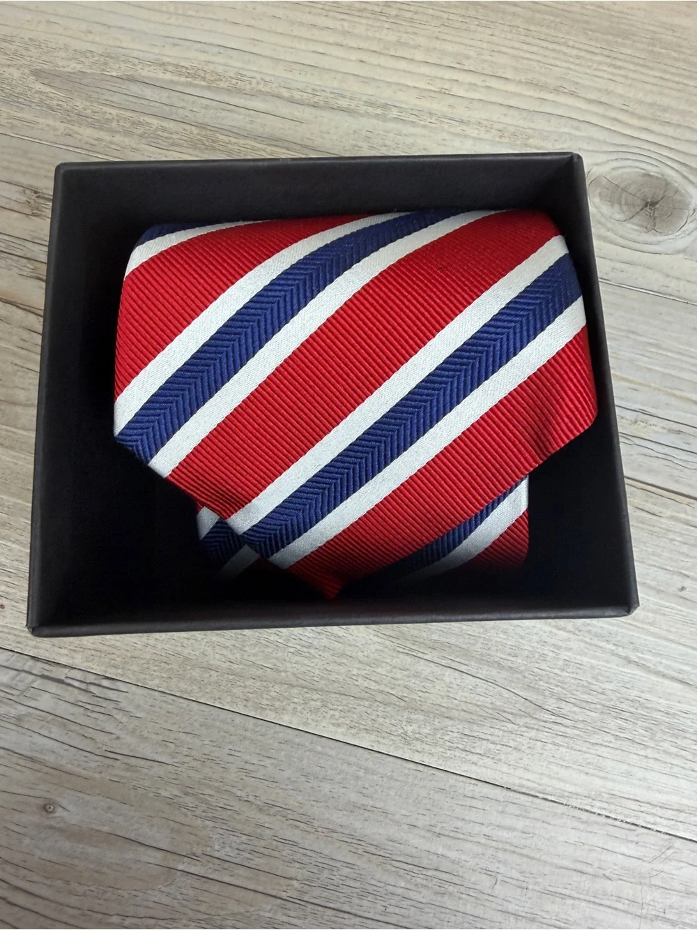 Robert Jensen 100% Silk Tie Red, White and Blue Striped Made in Italy 58